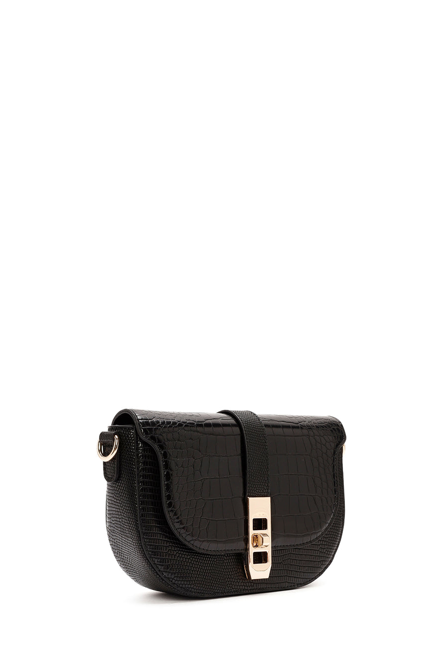 Women's Black Long Strap Crocodile Patterned Shoulder Bag