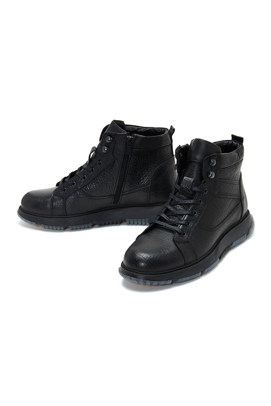 Men's Black Leather Zippered Casual Boots