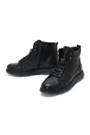 Men's Black Leather Zippered Casual Boots | Derimod