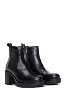 Women's Black Leather Zippered Heeled Chelsea Boots | Derimod