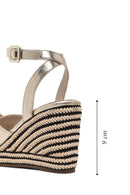 Women's Gold Ankle Buckle Wedge Heel Metallic Espadrille Sandals | Derimod