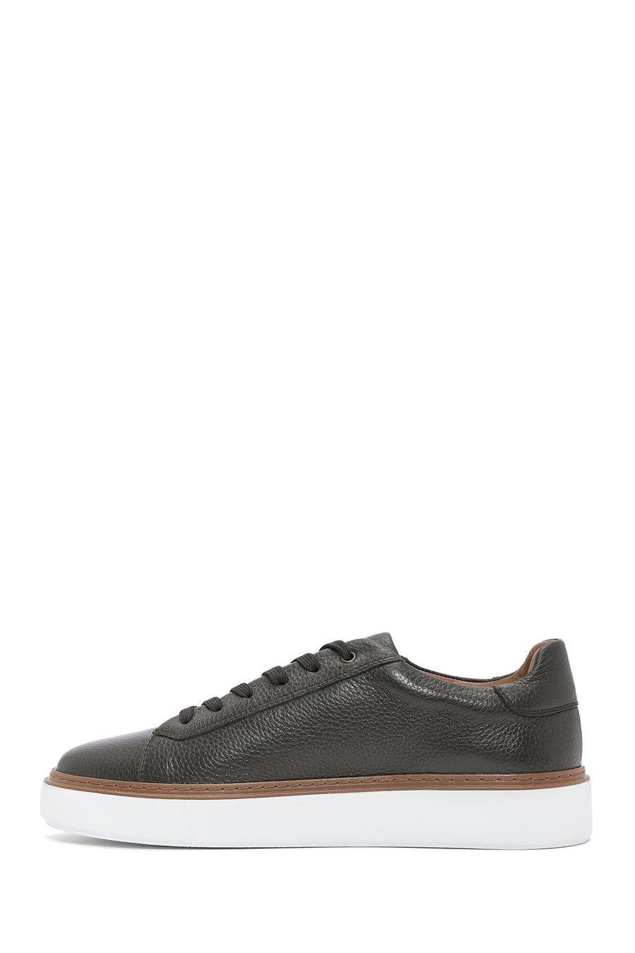 Erkek Haki Bağcıklı Deri Sneaker