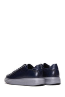 Men's Navy Blue Leather Thick Soled Sneaker | Derimod