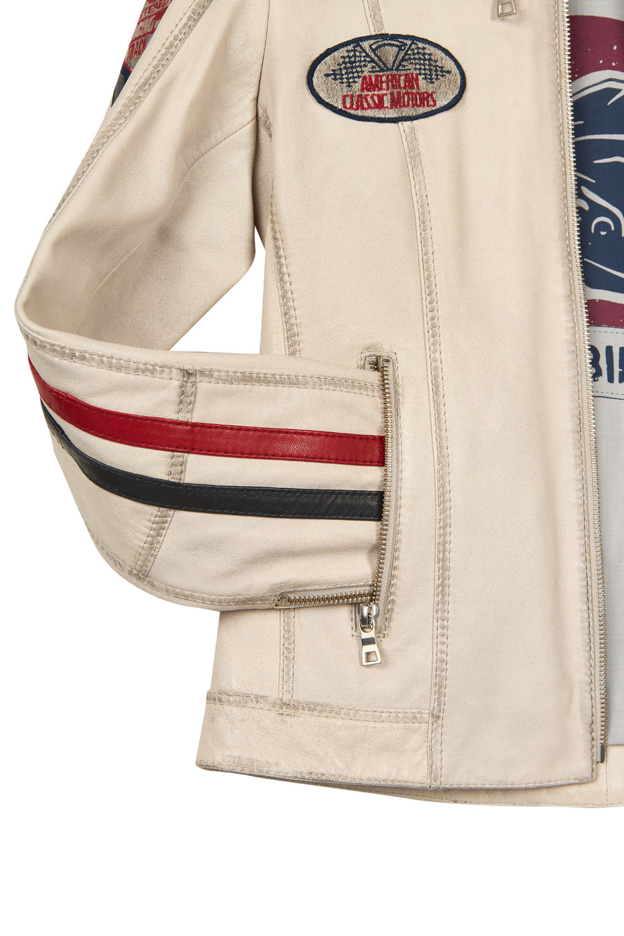 Ladyracer Woman White Badged Slim-Fit Leather Jacket