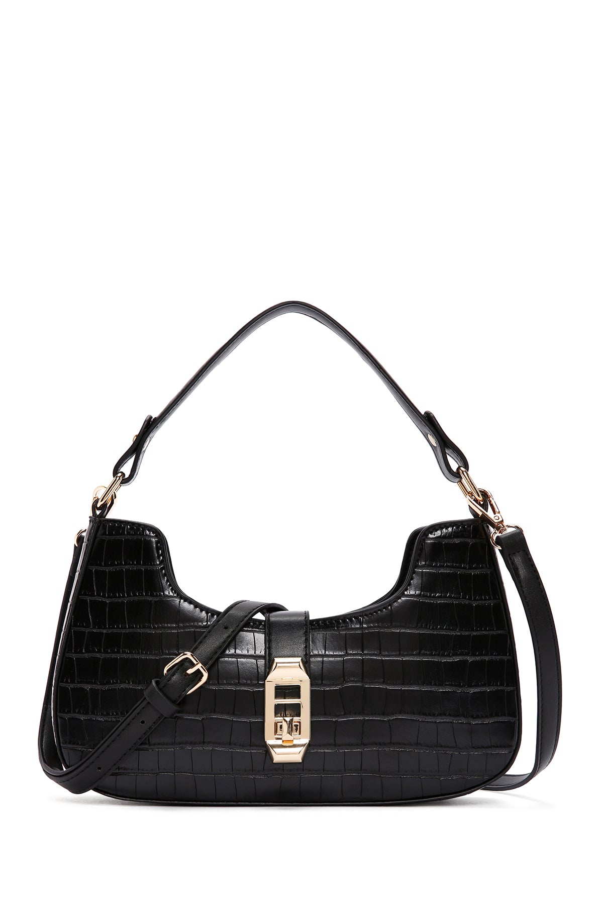 Women's Black Long Strap Crocodile Patterned Shoulder Bag 23WBD2643E3 | Derimod