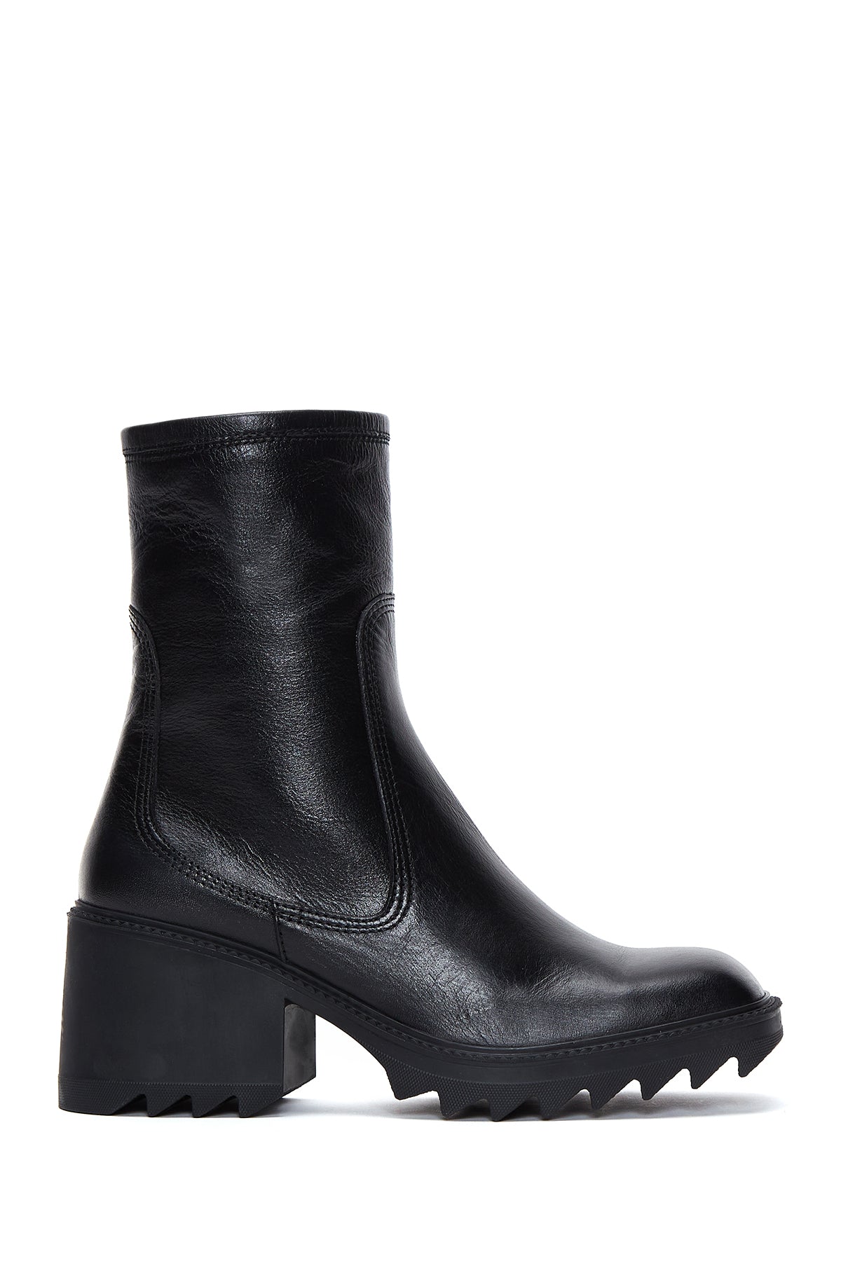 Women's Black Leather Zippered Heeled Boots 23WFD131518 | Derimod