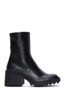 Women's Black Leather Zippered Heeled Boots | Derimod