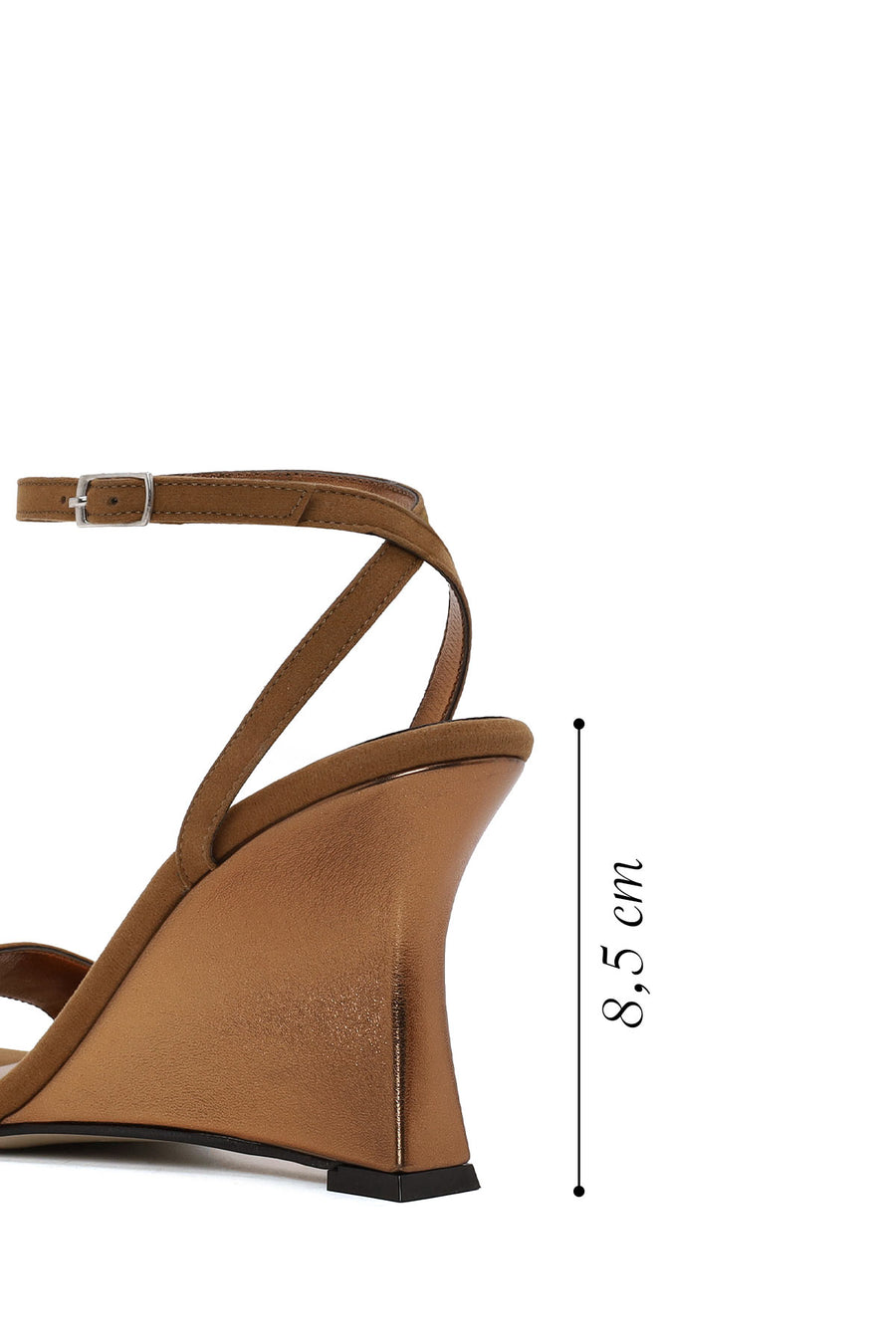 Woman Tan Ankle-Buckle Wedge-Heel Suede Sandal