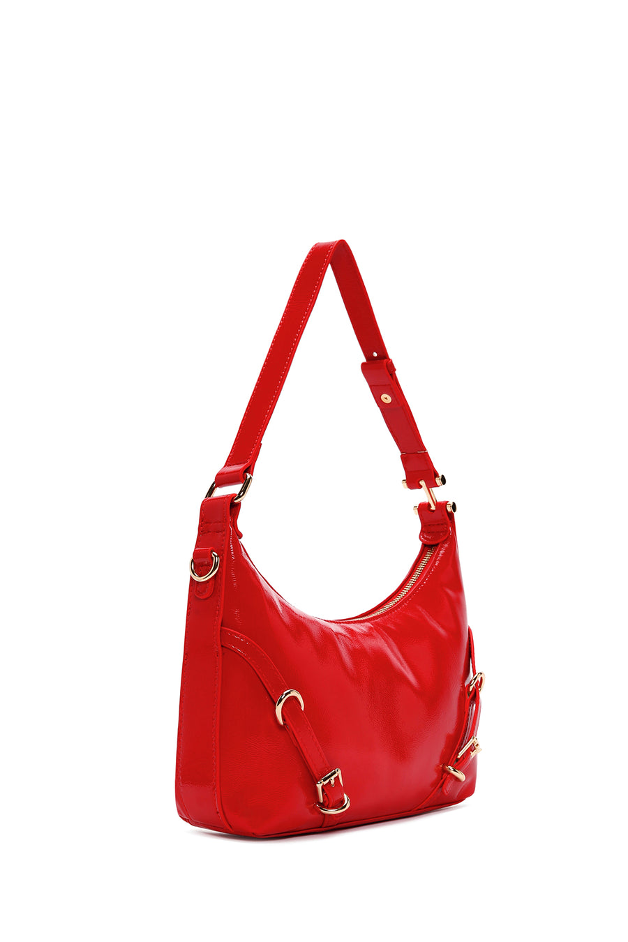 Women's Red Long Strap Patent Leather Shoulder Bag