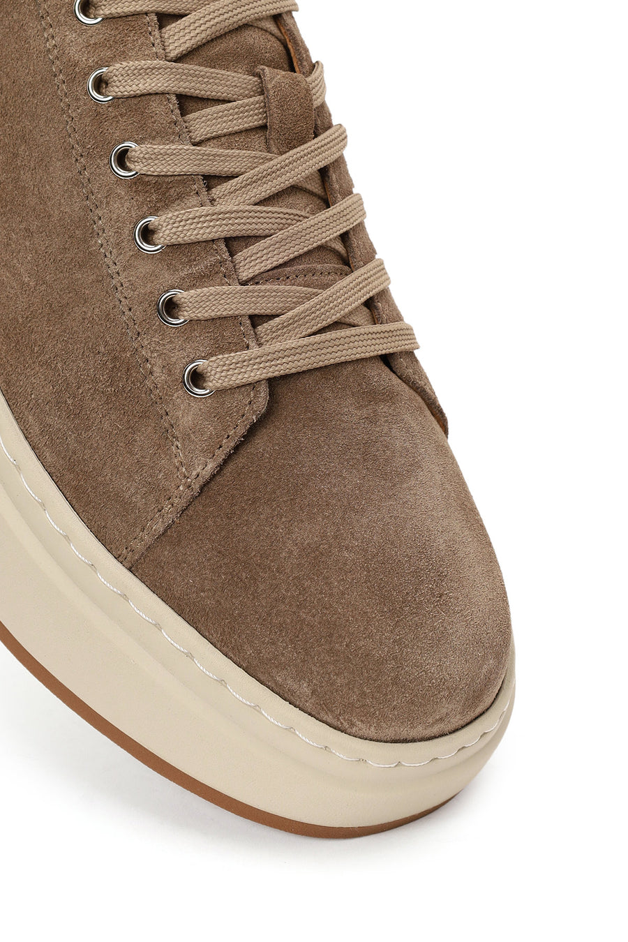 Erkek Bej Bağcıklı Kalın Tabanlı Süet Deri Sneaker