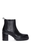 Women's Black Leather Zippered Heeled Chelsea Boots | Derimod