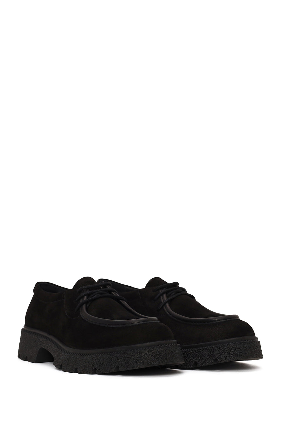 Woman Black Lace-Up Thick-Soled Suede Casual Shoes