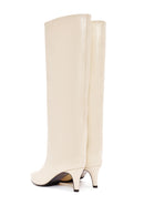 Women's Cream Thin Heel Leather Boots | Derimod