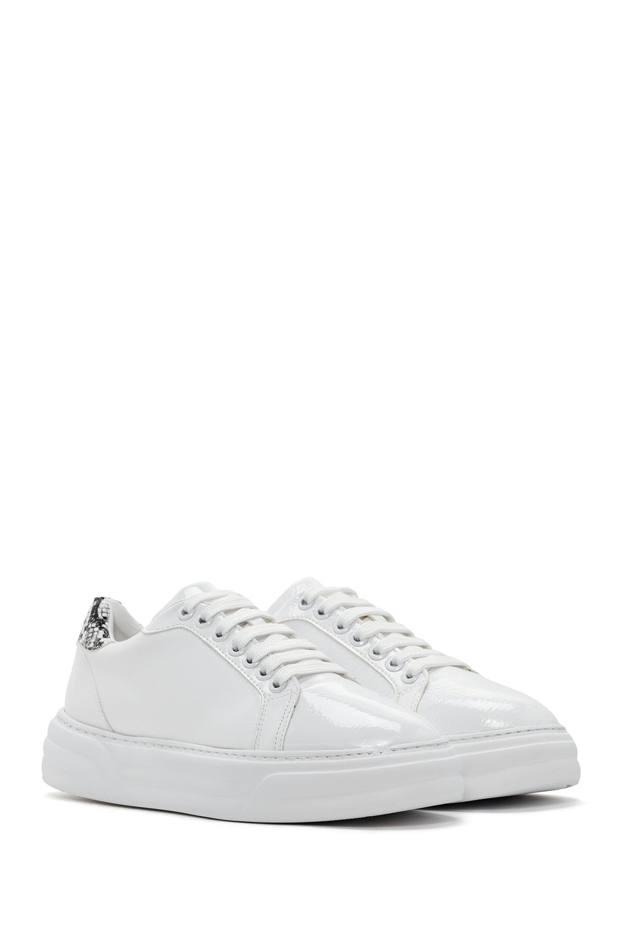 Women's White Patent Leather Thick Soled Sneaker