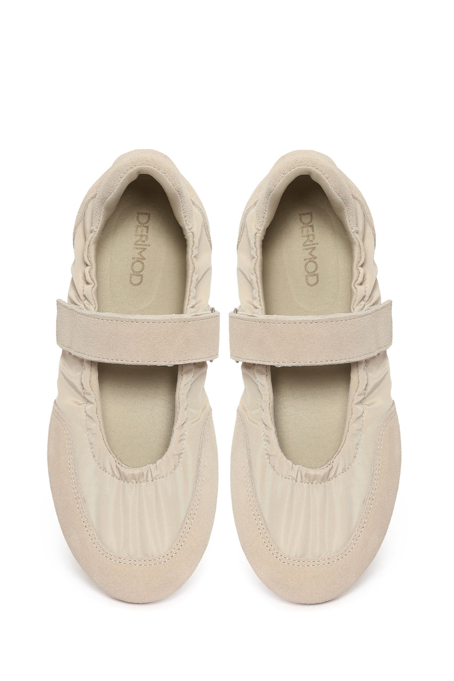 Women's Cream Strapped Leather Sport Ballet Flats