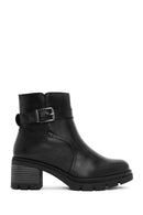 Women's Black Zippered Leather Heeled Boots | Derimod