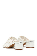 Women's White Knitted Thick Heeled Slippers | Derimod