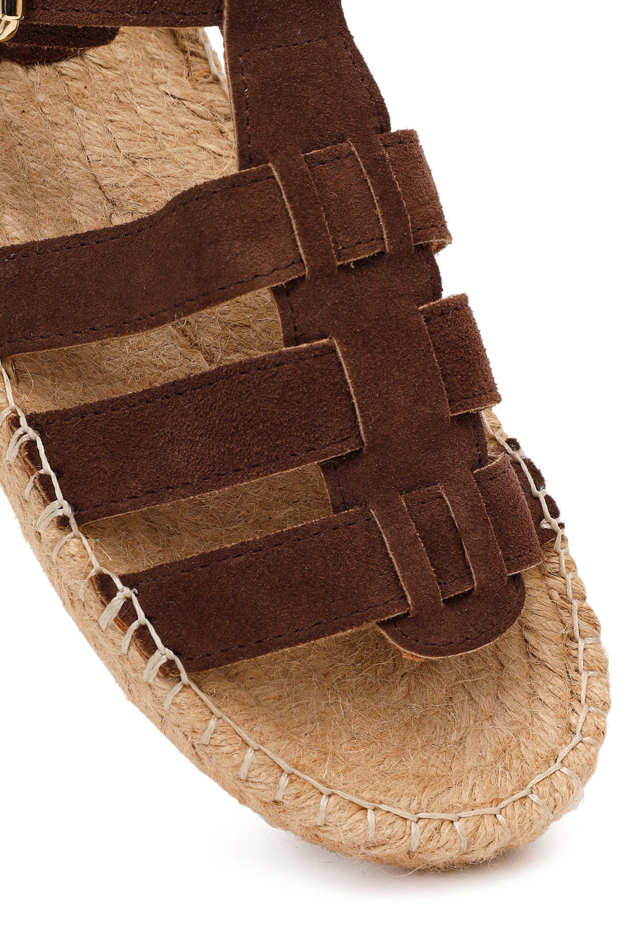 Women's Brown Suede Leather Espadrille Sandals with Ankle Buckle