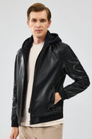 Niko Men's Black Hooded Leather Jacket | Derimod