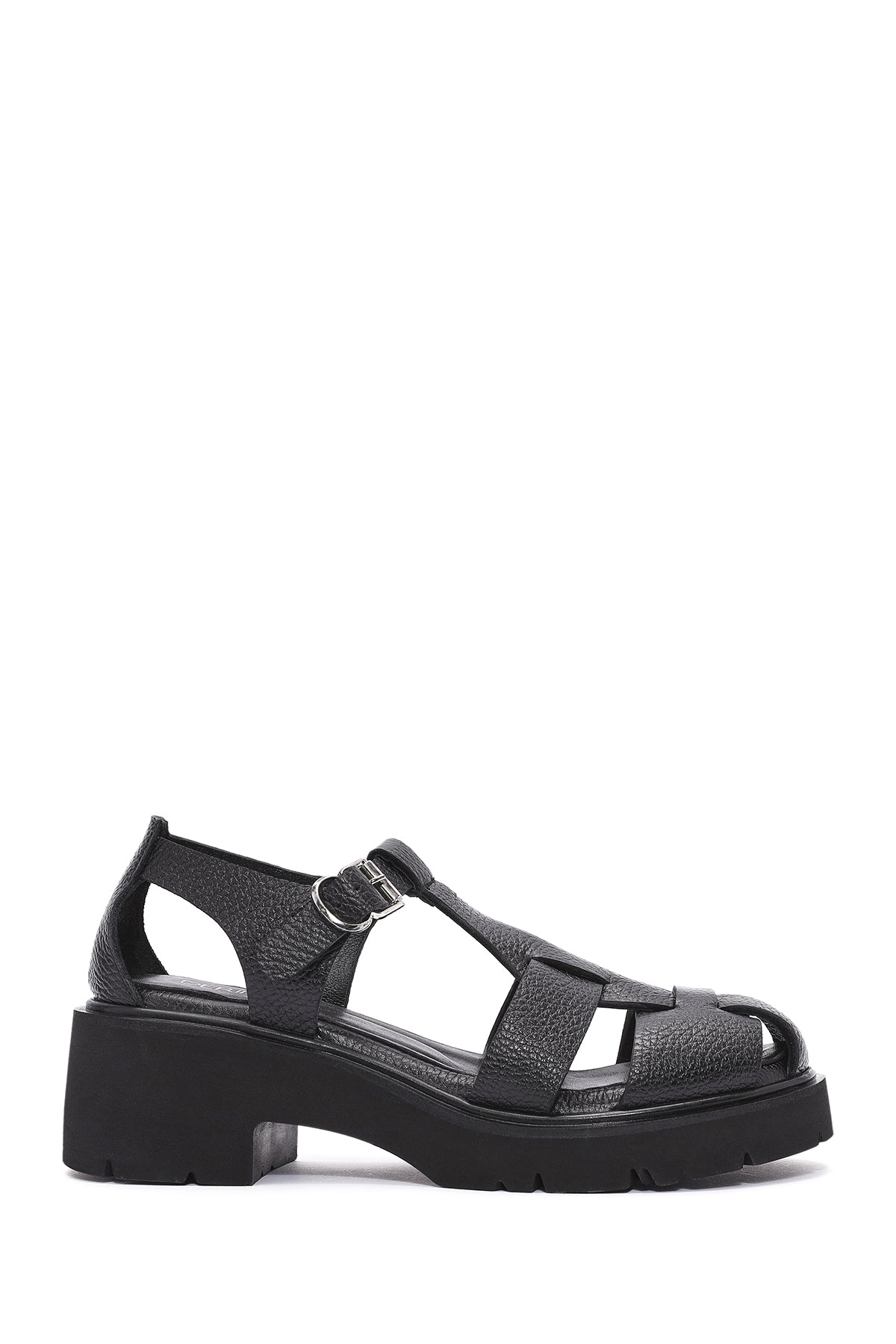Women's Black Ankle Strap Thick Heel Leather Sandals 25SFD2016FT | Derimod