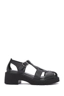 Women's Black Ankle Strap Thick Heel Leather Sandals | Derimod