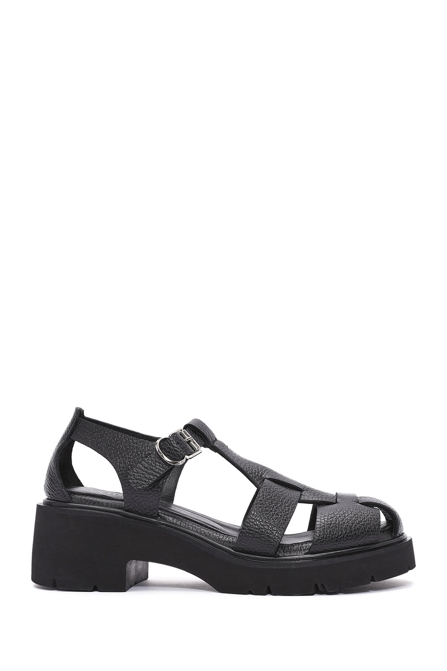 Women's Black Ankle Strap Thick Heel Leather Sandals 25SFD2016FT | Derimod