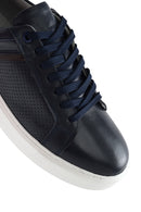 Erkek Lacivert Bağcıklı Kalın Tabanlı Deri Sneaker | Derimod