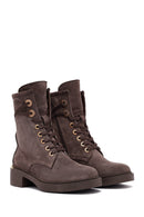 Women's Mink Zippered Lace-up Suede Leather Ankle Boots | Derimod