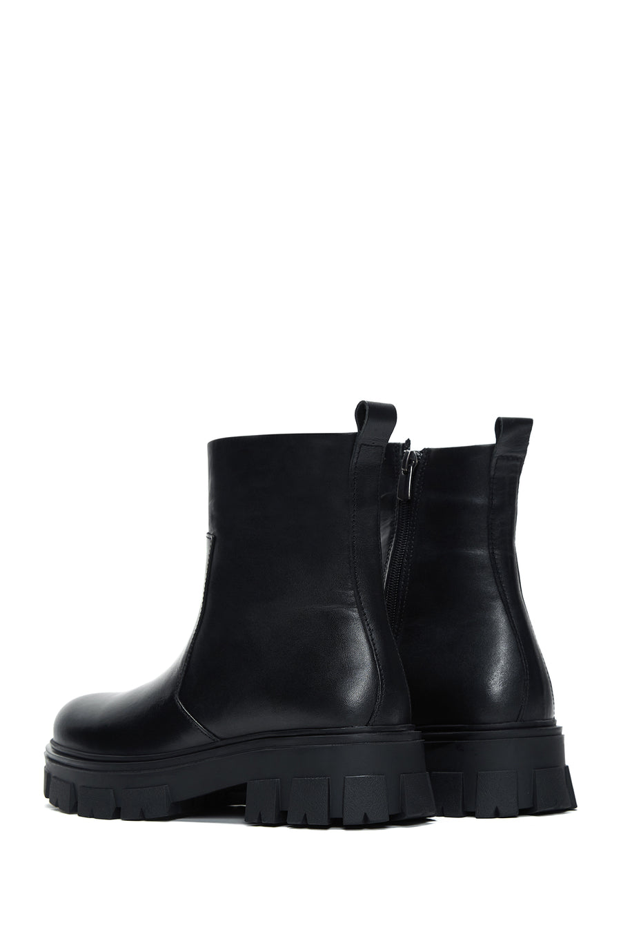 Women's Black Zippered Thick-Sole Leather Boots