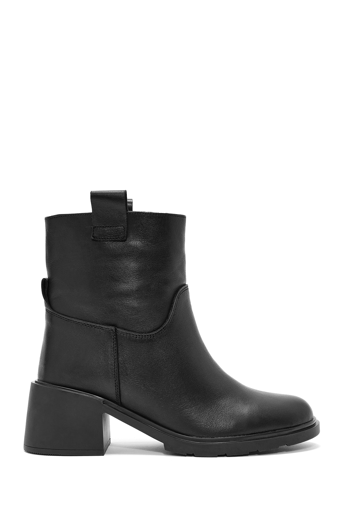 Women's Black Thick Heeled Leather Boots 24WFD210718 | Derimod