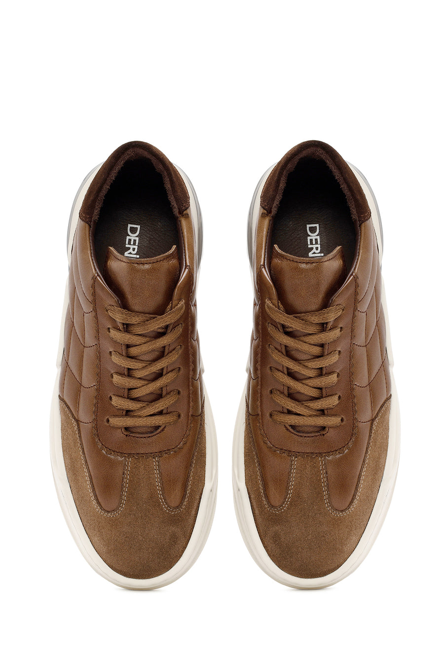 Erkek Vizon Bağcıklı Deri Sneaker