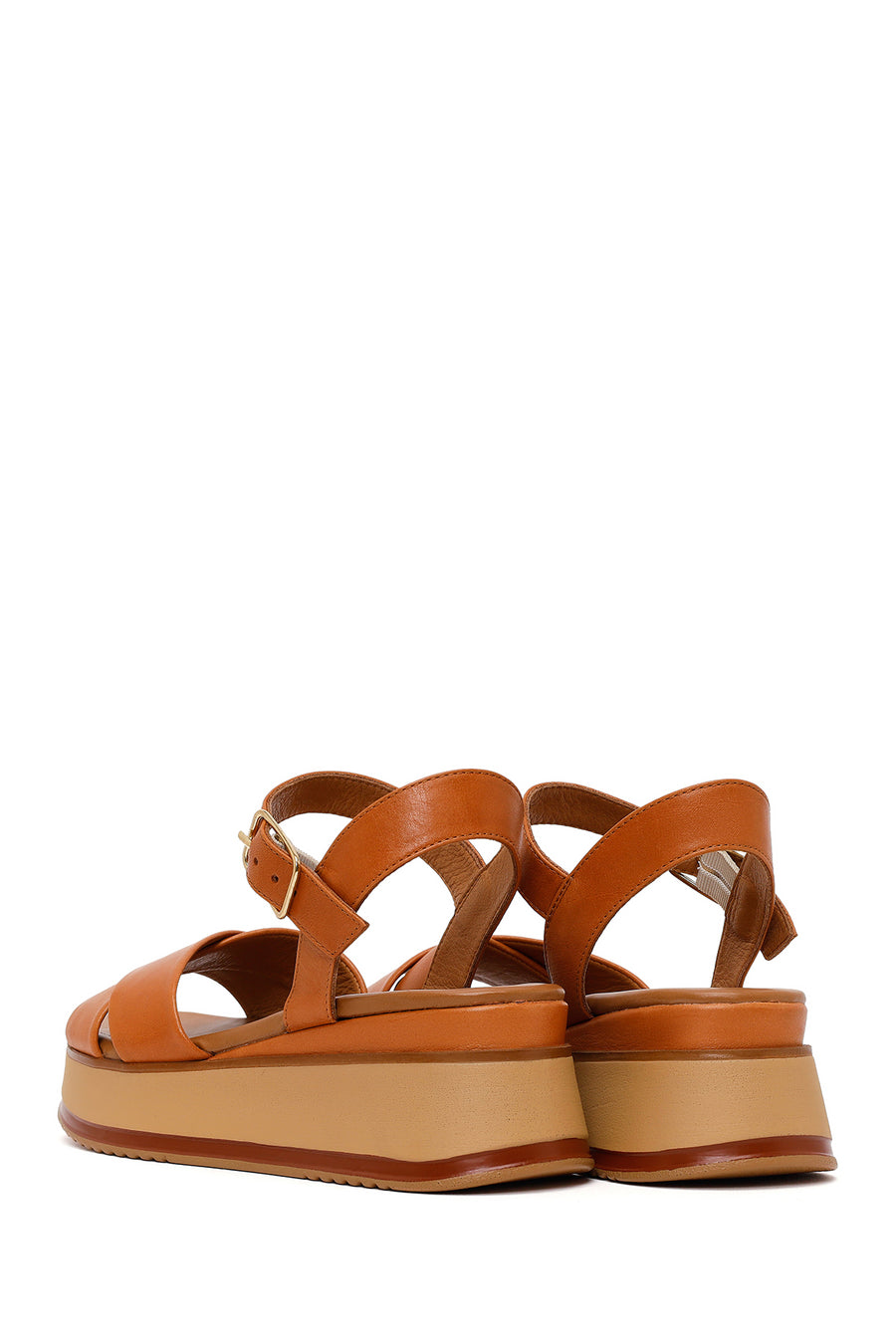 Women's Tan Ankle Strap Thick Soled Leather Sandals