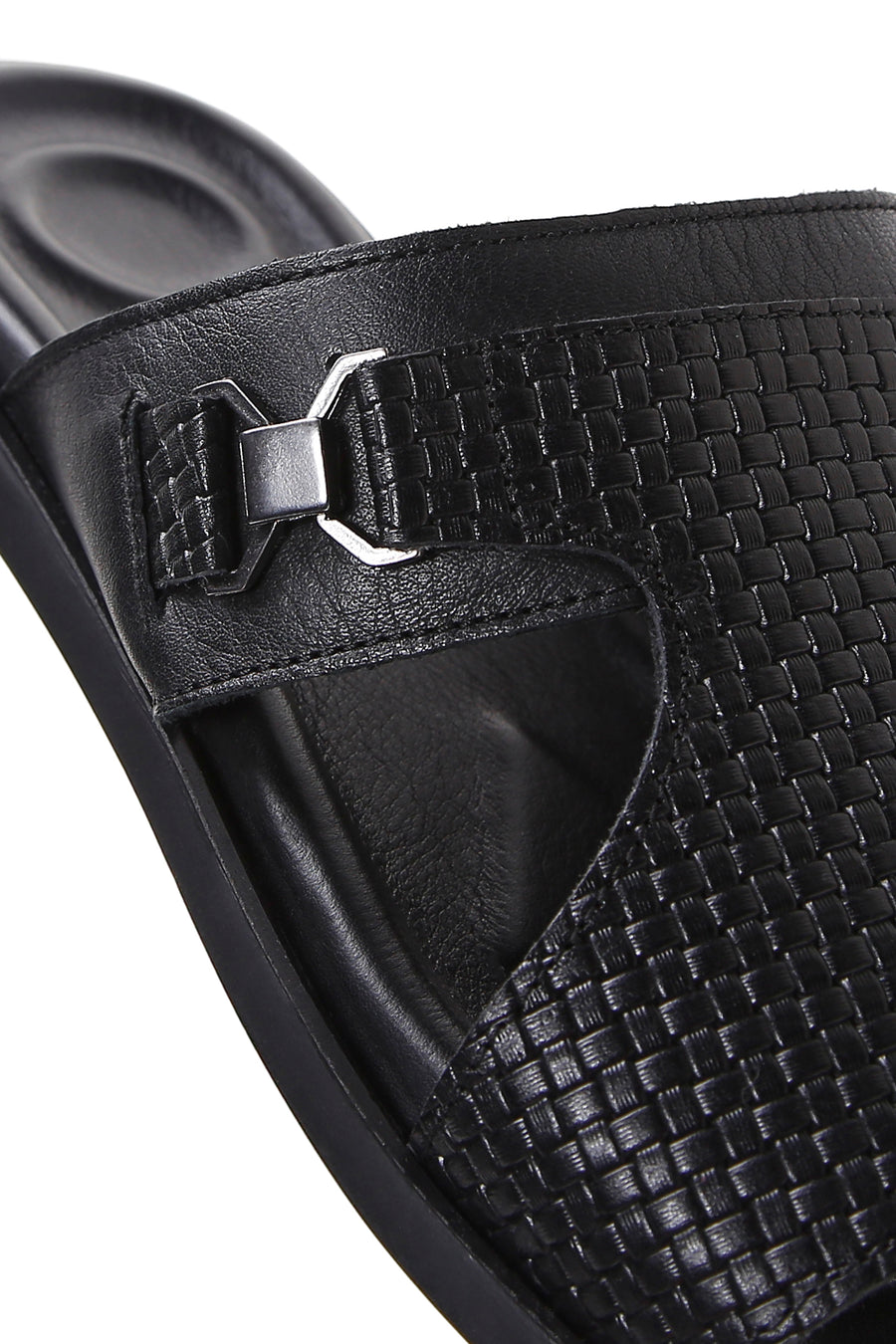 Men's Black Knitted Leather Slippers