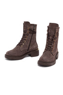 Women's Mink Zippered Lace-up Suede Leather Ankle Boots | Derimod