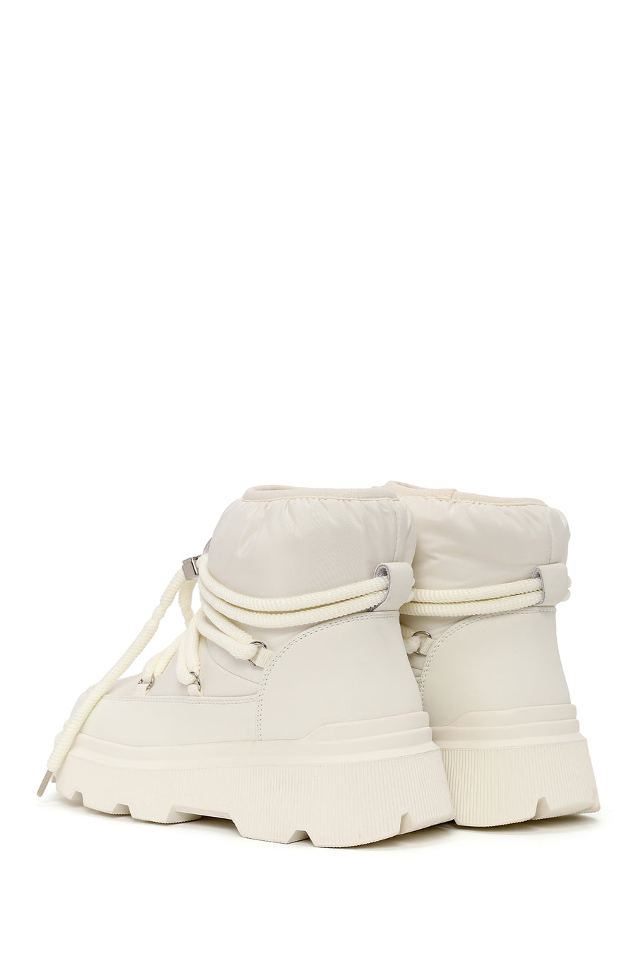 Woman Beige Lace-up Thick-soled Boots