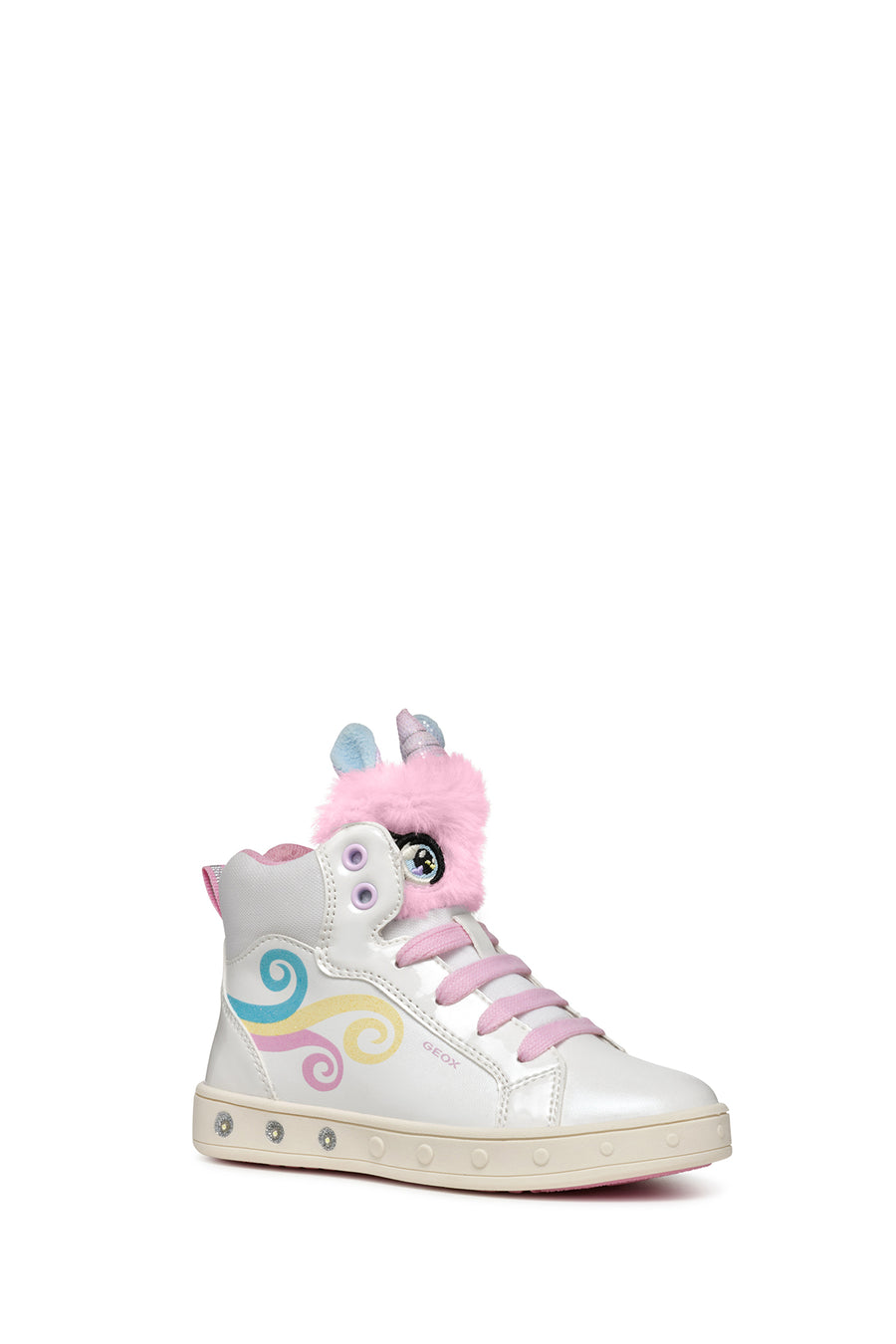 Geox Girls White Skylin Lace-Up Patterned Ankle Sneaker