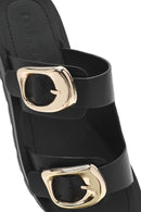 Women's Black Double Buckle Thick Soled Slippers | Derimod