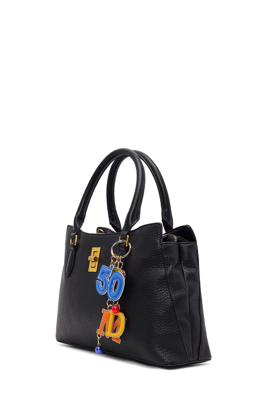 Woman Black Long-Strap Accessorized Shoulder Bag