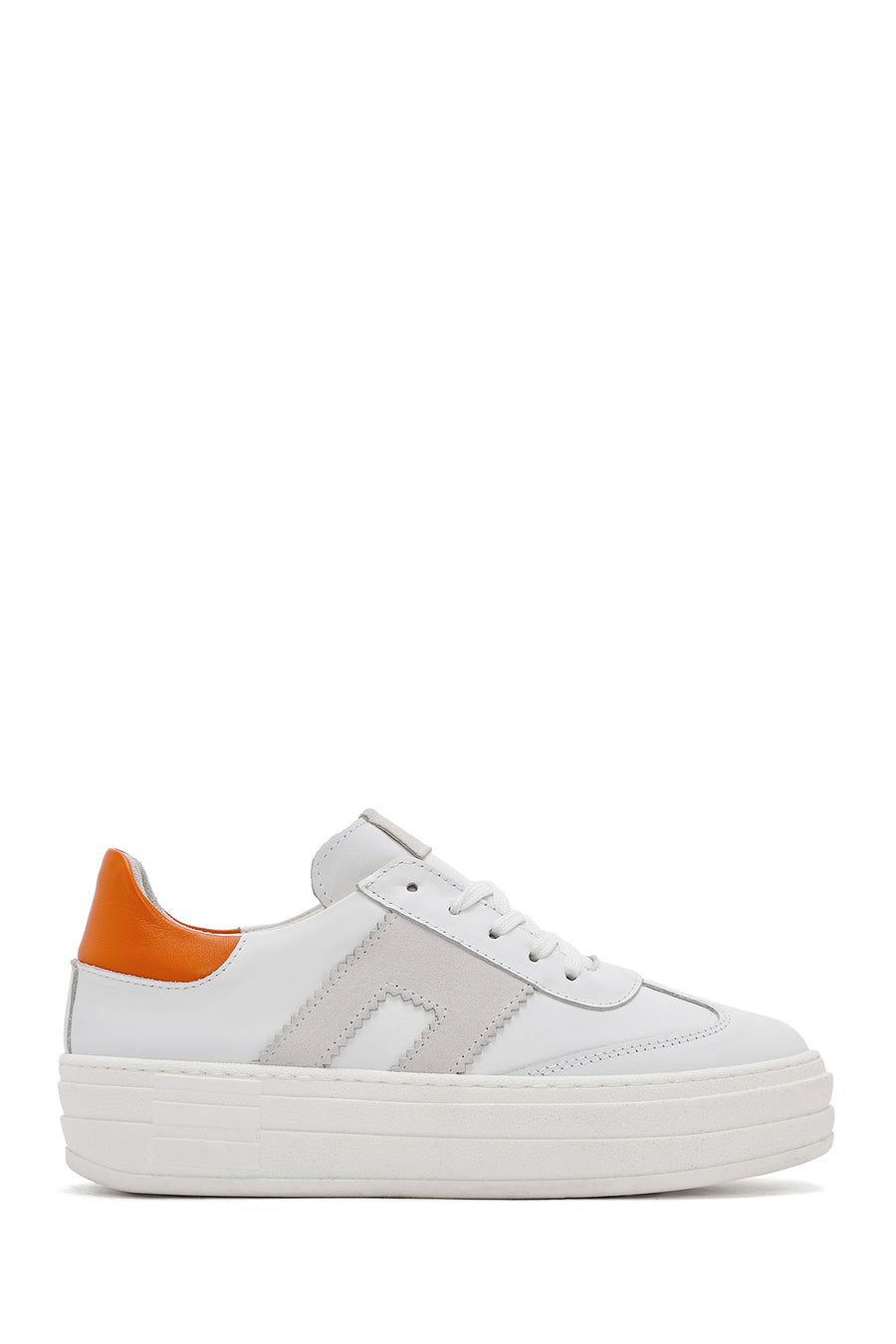 Women's White Lace-up Thick-Sole Leather Sneaker 25SFD371718 | Derimod