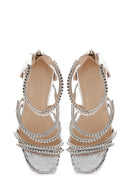 Kadın Gümüş Taşlı Topuklu Sandalet | Derimod