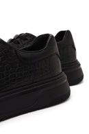 Erkek Siyah Bağcıklı Kalın Tabanlı Kroko Desenli Deri Sneaker | Derimod