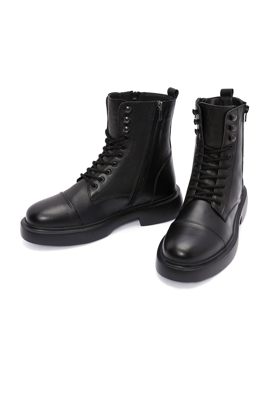 Men's Black Zippered Leather Casual Boots