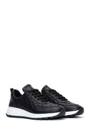 Women's Black Leather Quilted Sneaker | Derimod