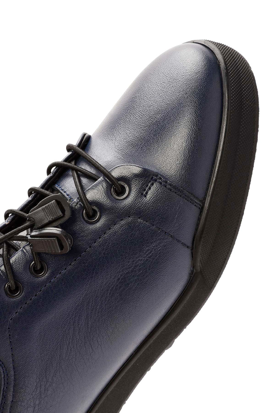 Erkek Lacivert Bağcıklı Deri Sneaker