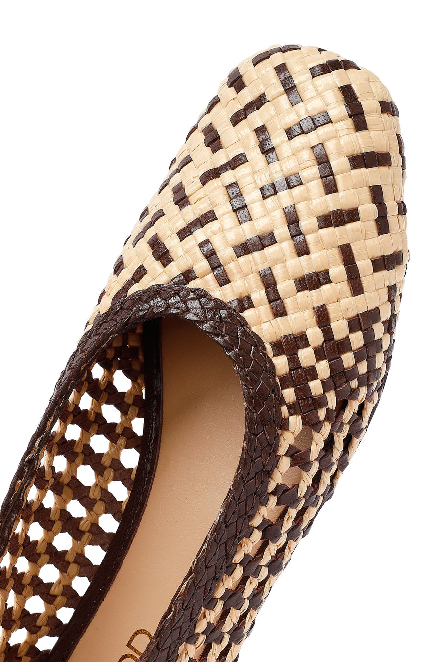 Women's Brown Straw Leather Ballerina