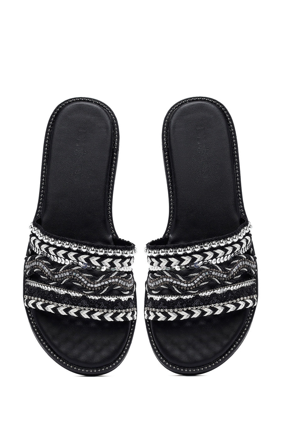 Woman Black Stone Slippers