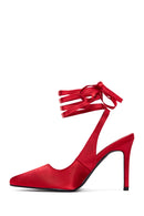 Women's Red Ankle Strap Satin Heeled Shoes | Derimod