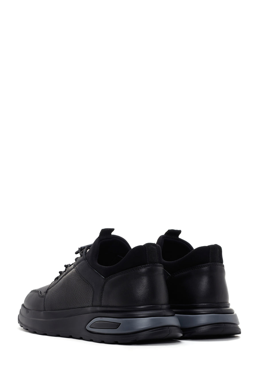 Erkek Siyah Bağcıklı Deri Casual Sneaker