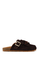 Women's Brown Tassel Suede Leather Slippers | Derimod
