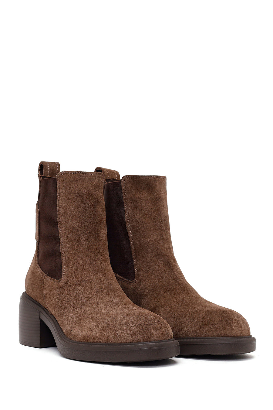 Woman Mink Thick-Heeled Suede Chelsea Boots
